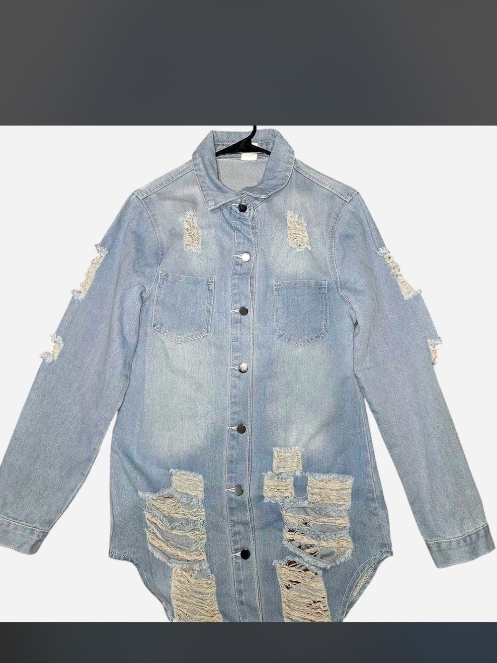 Distressed Light Wash Denim Button-Up Jacket